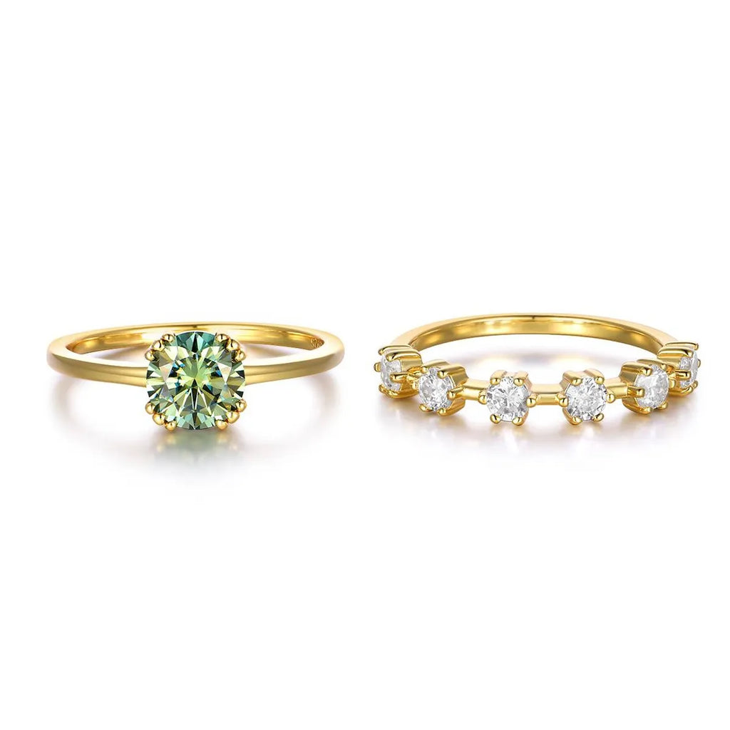 1 Carat Moissanite 925 Sterling Silver 2pcs Ring Set