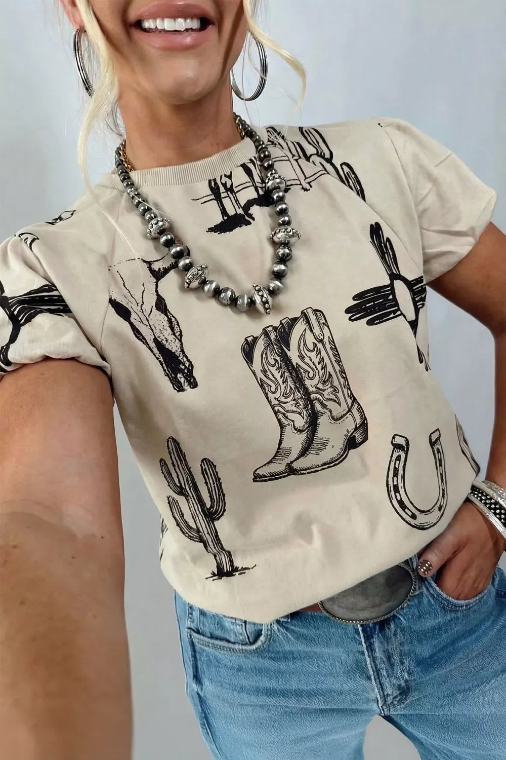 Western Print Short Sleeve T Shirt