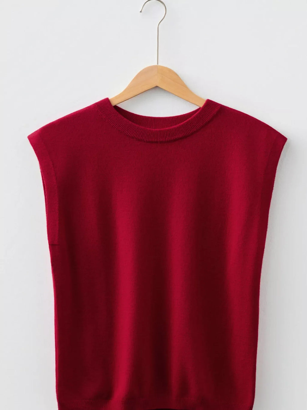 Solid Color Crew Neck Knit Cap Sleeve Sweater