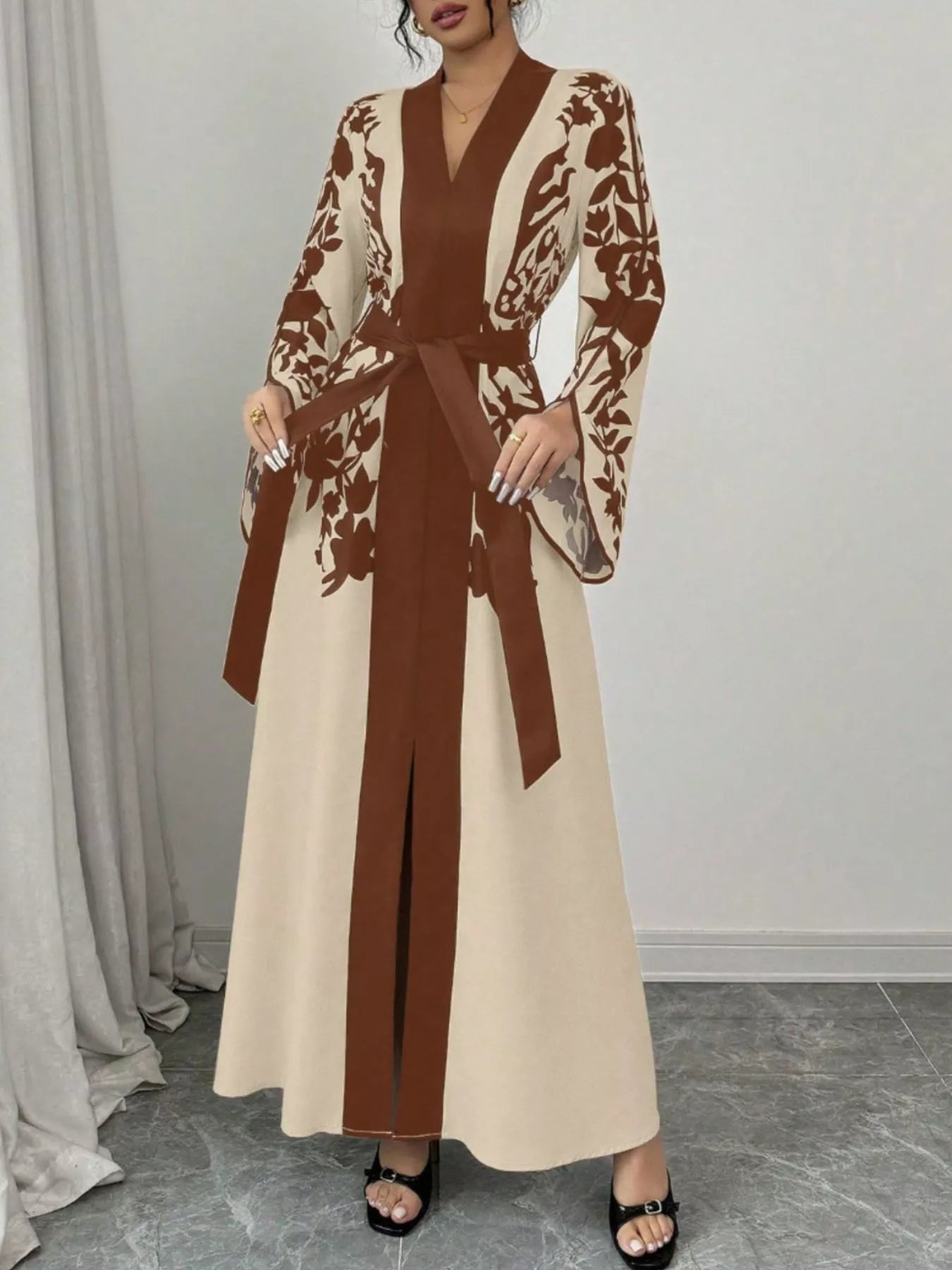Printed Tie Waist Maxi Dress