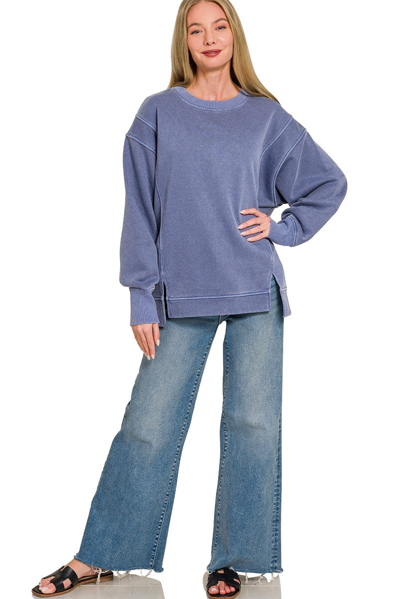 Zenana Pigment Dye Exposed-seam Fleece Sweatshirt