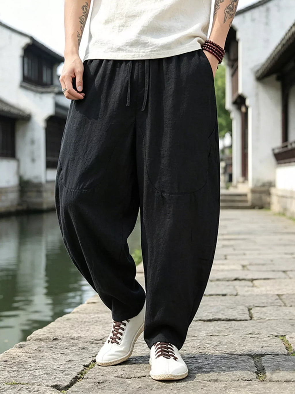 Men's Plus Size Loose Fit Pants with Drawstring Waist