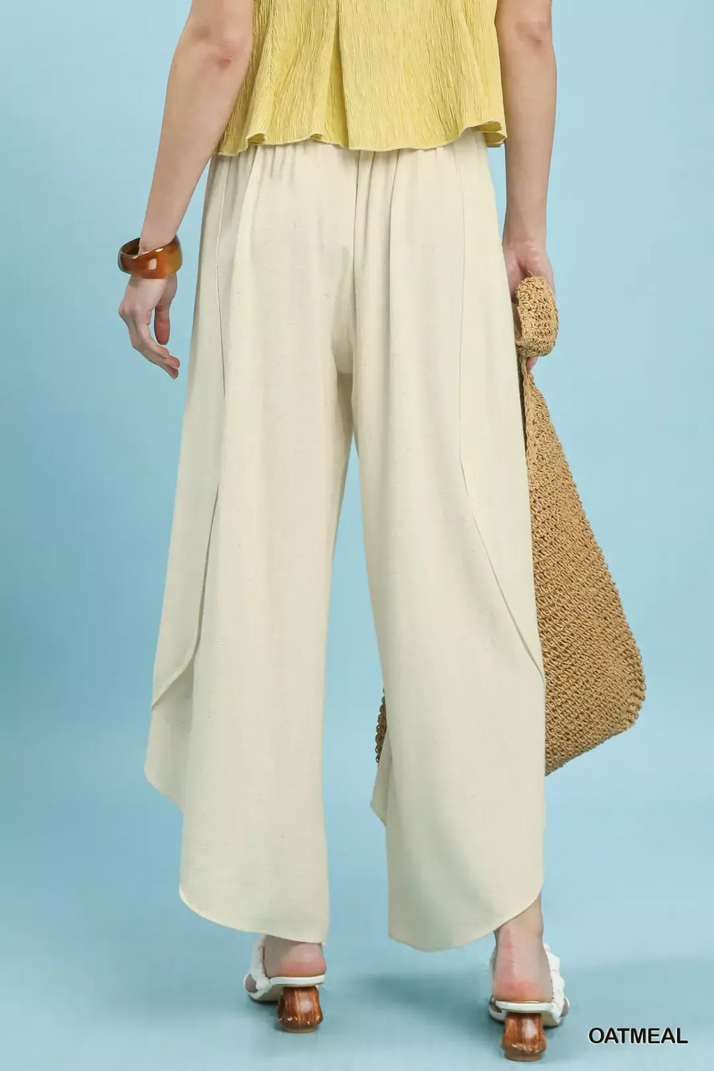 Umgee Flowy Asymmetrical Hem Wide Leg Pants