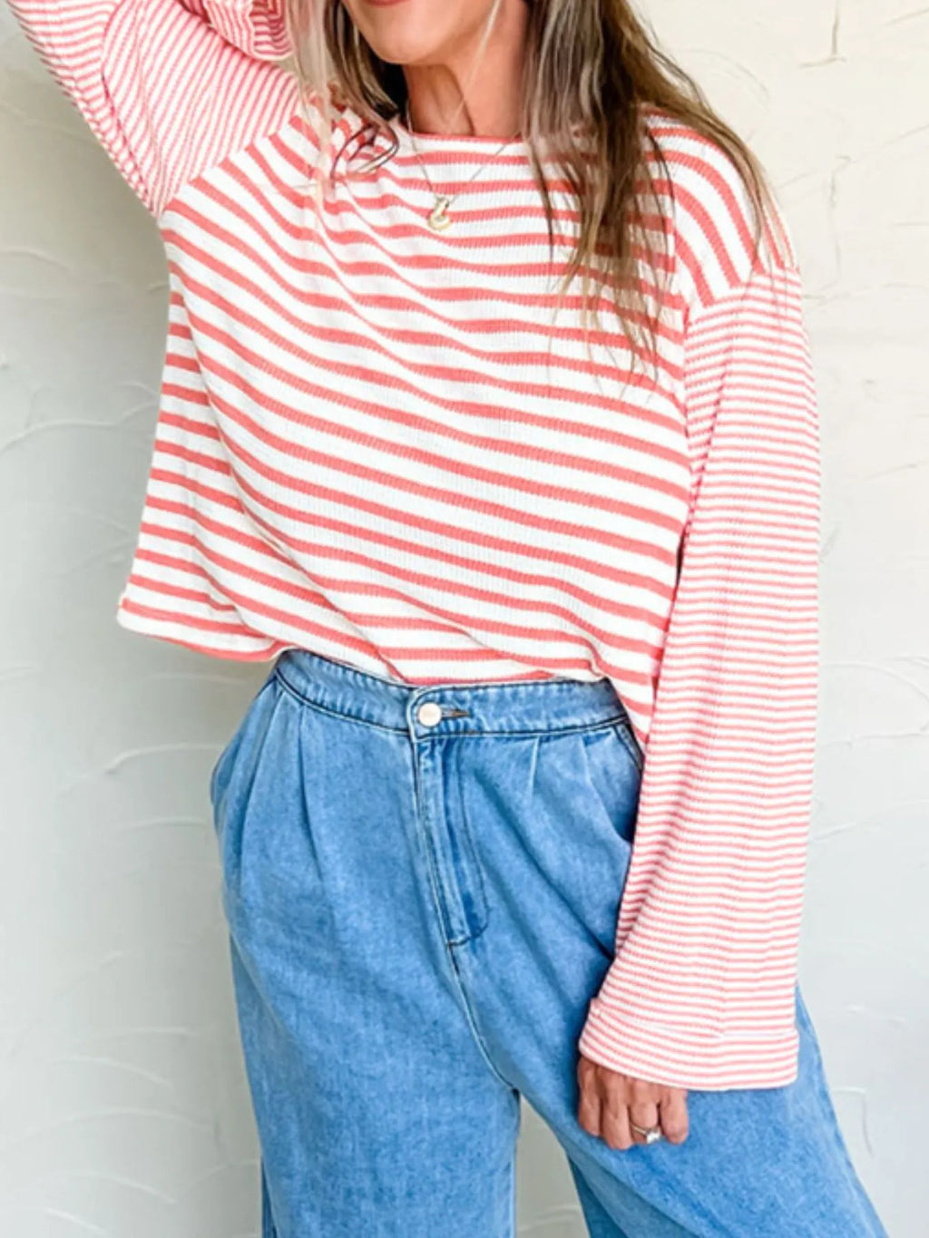 Striped Long Sleeve Ribbed Blouse