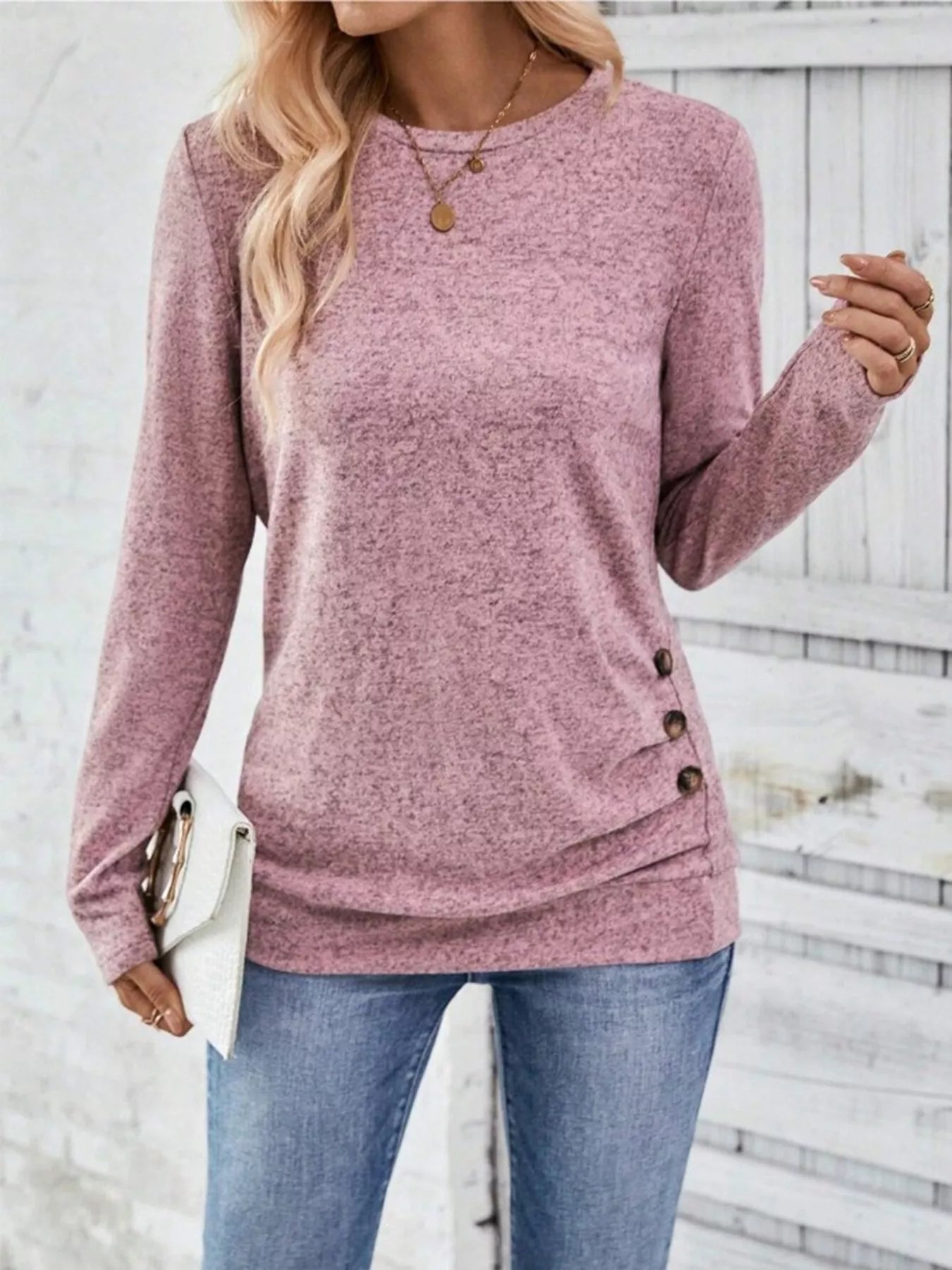 Casual Decor Button Long Sleeve T-Shirt