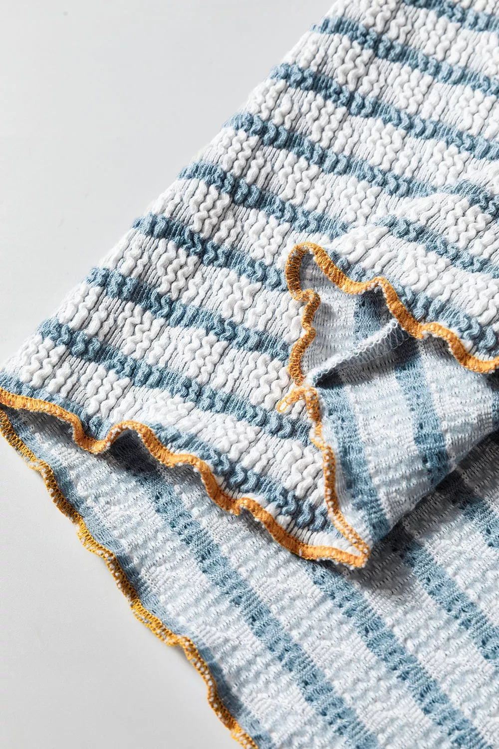 Striped Textured Knit Button Detail Top