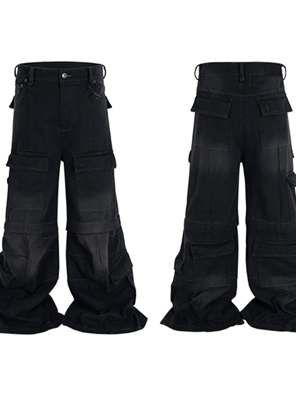 Men's Wide Leg Detachable Cargo Jeans with Multi-Pockets
