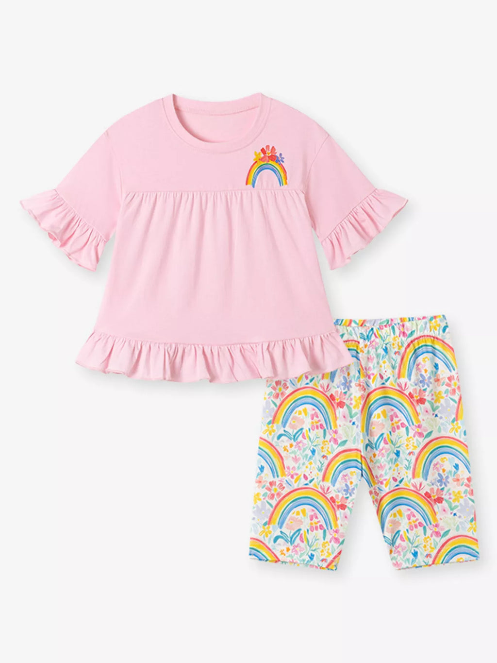 Children's Rainbow Ruffle Sleeve Top & Capri Set