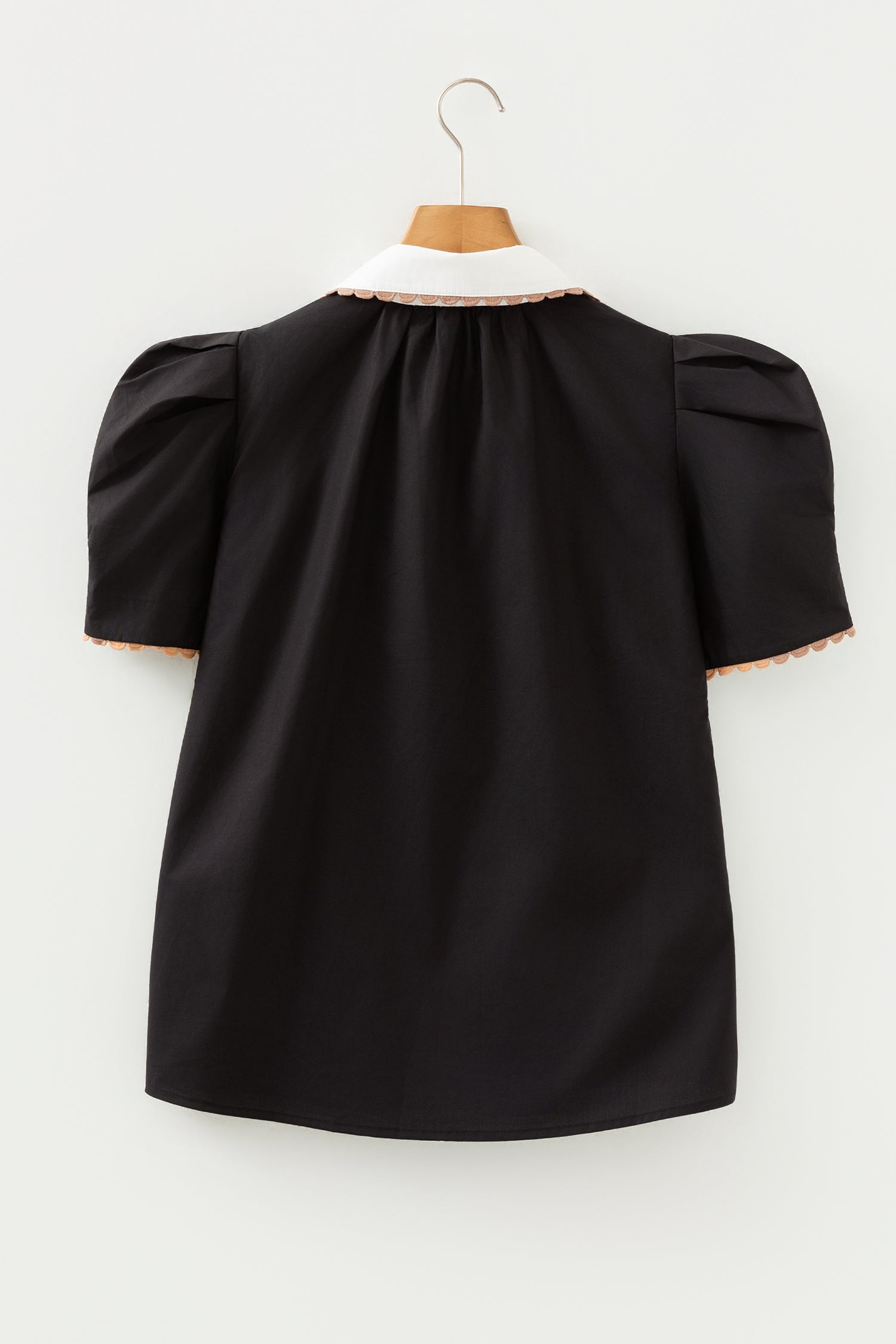 Colorblock Ricrac Trim Collared Short Sleeve Blouse