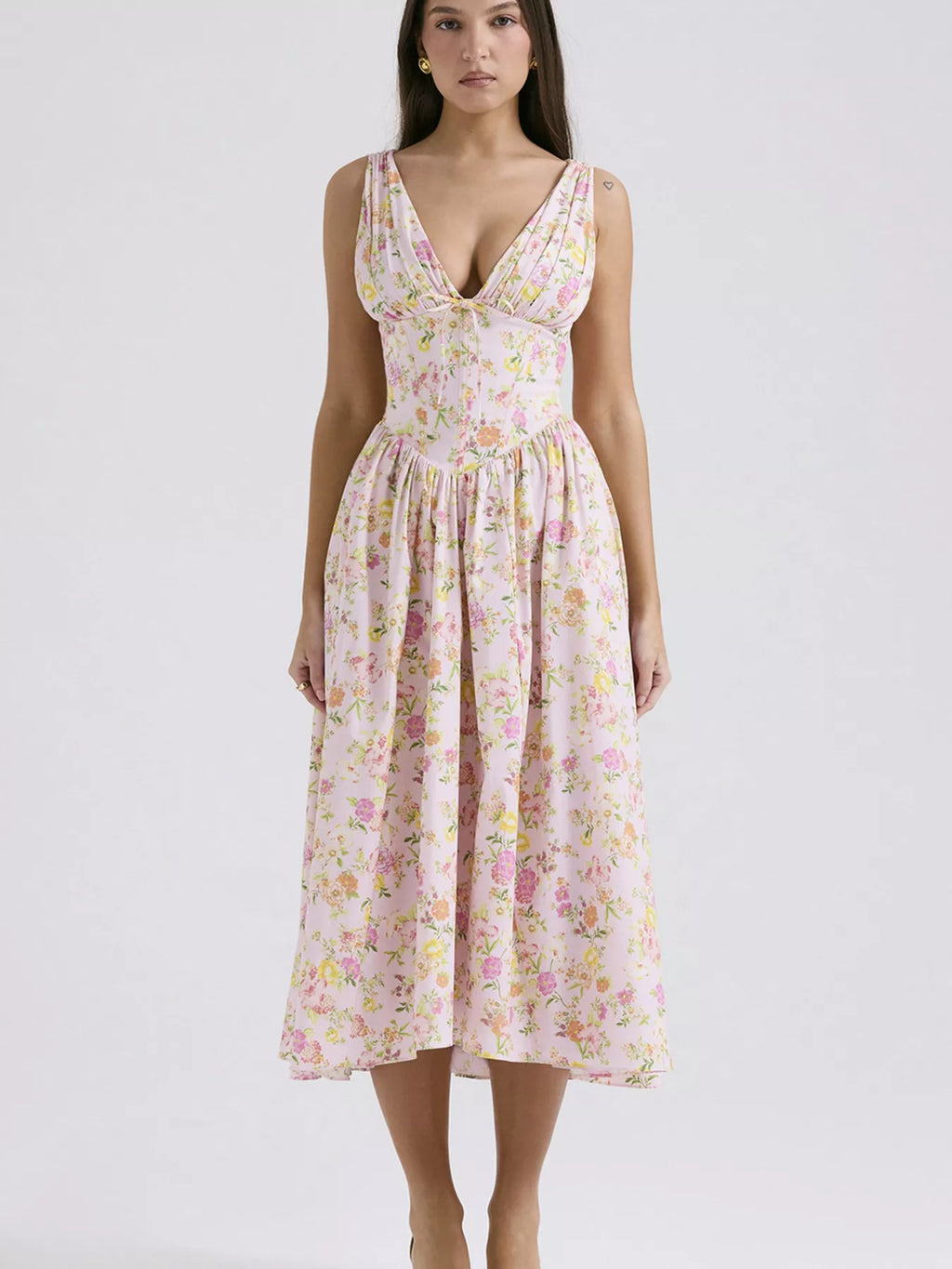 V-Neck Sleeveless Midi Dress