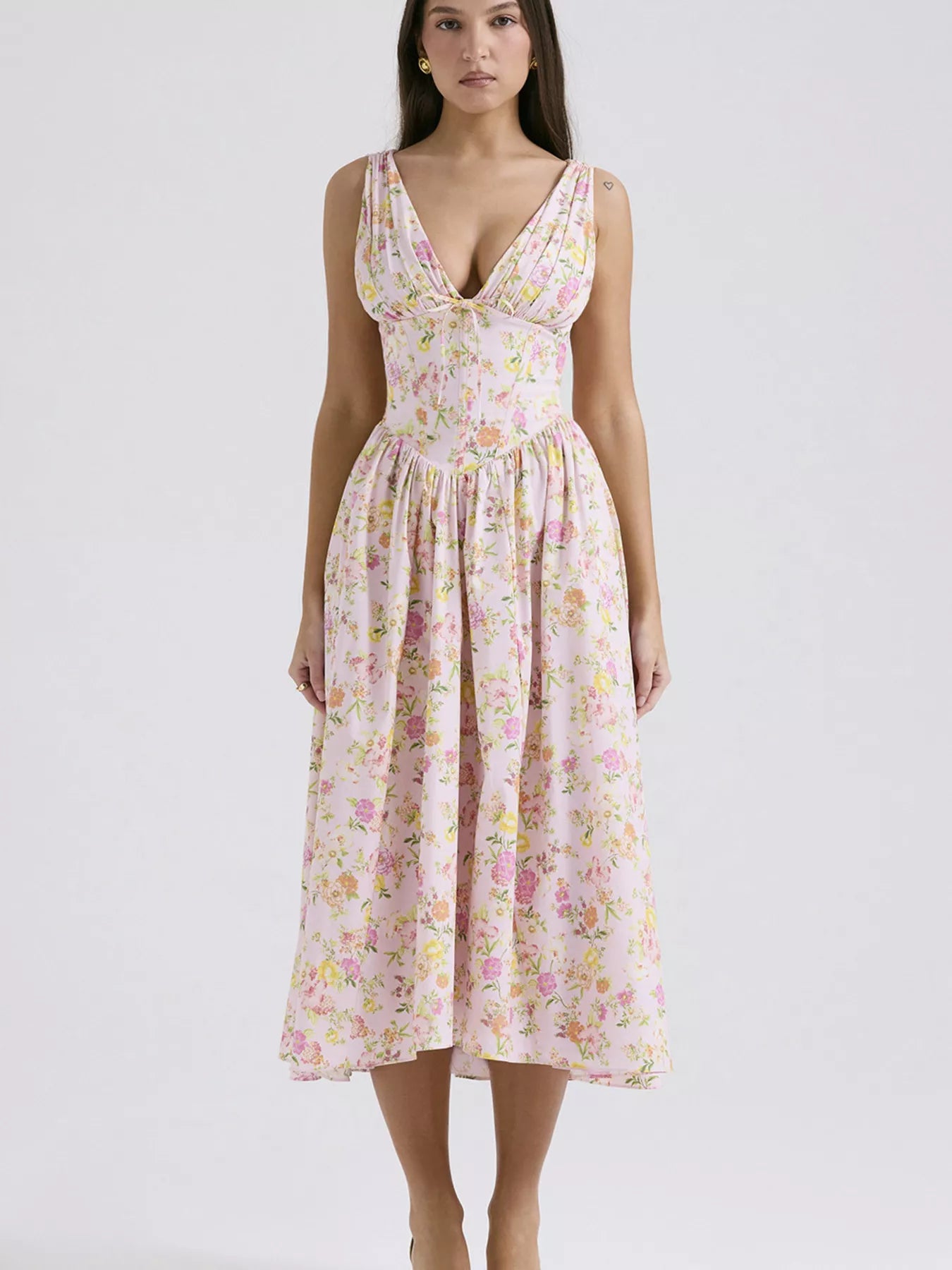 V-Neck Sleeveless Midi Dress