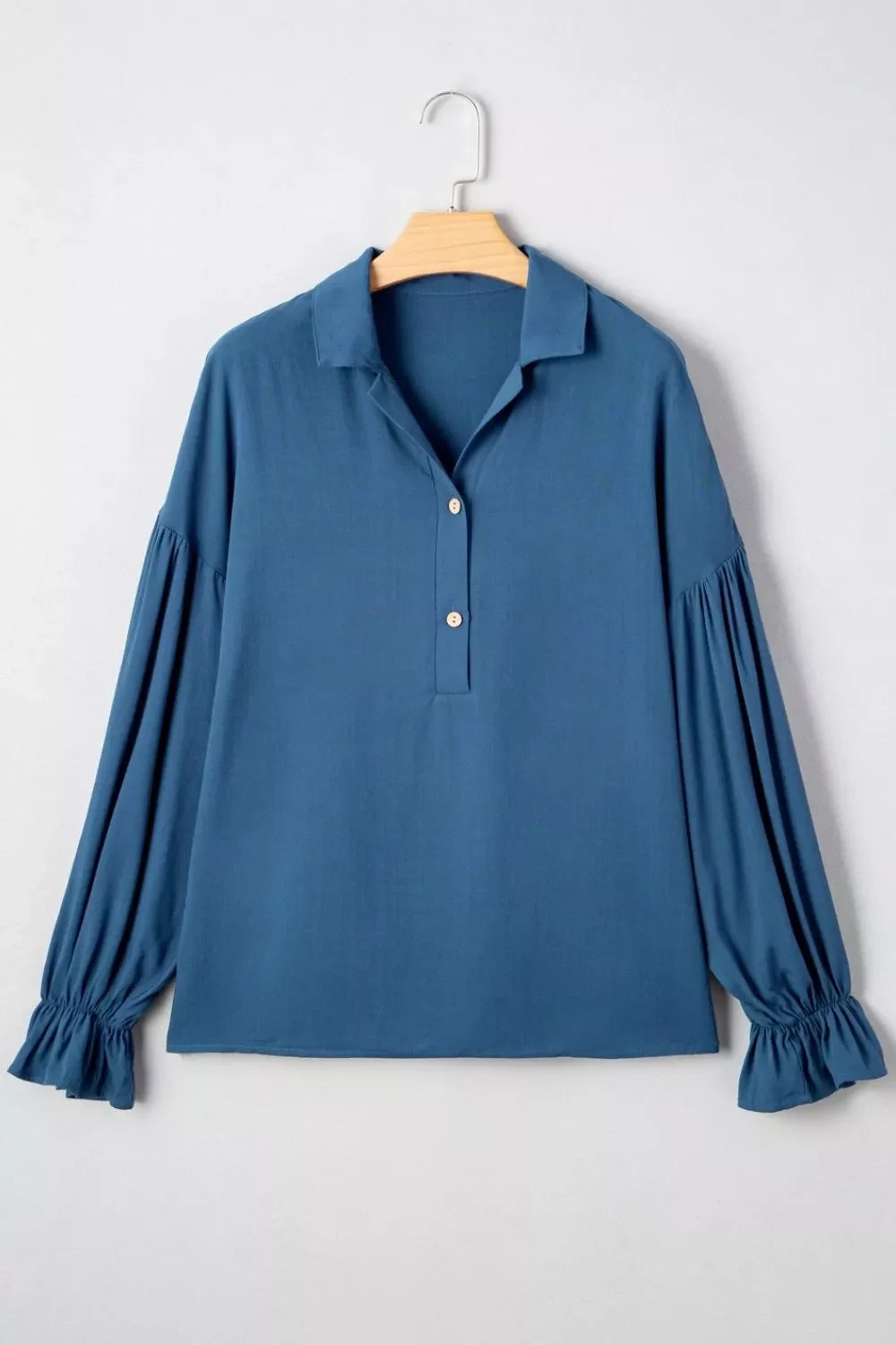 Button Detail Flounce Sleeve Blouse