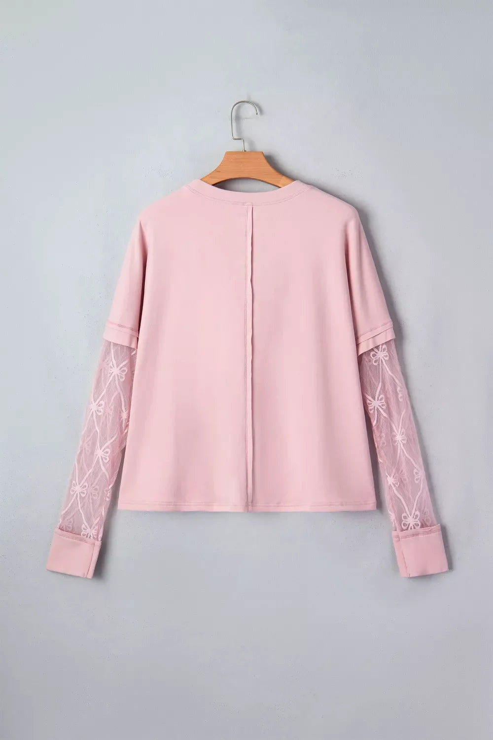 Solid Color Bow Textured Patchwork Long Sleeve Tee