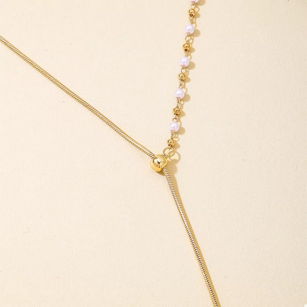 18K Gold-Plated Chain Y-Drop Necklace with Synthetic Pearl Accent