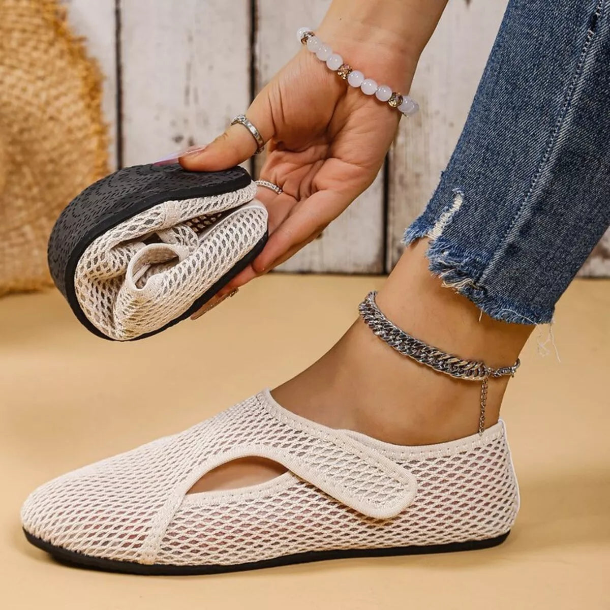Mesh Round Toe Slip-Ons