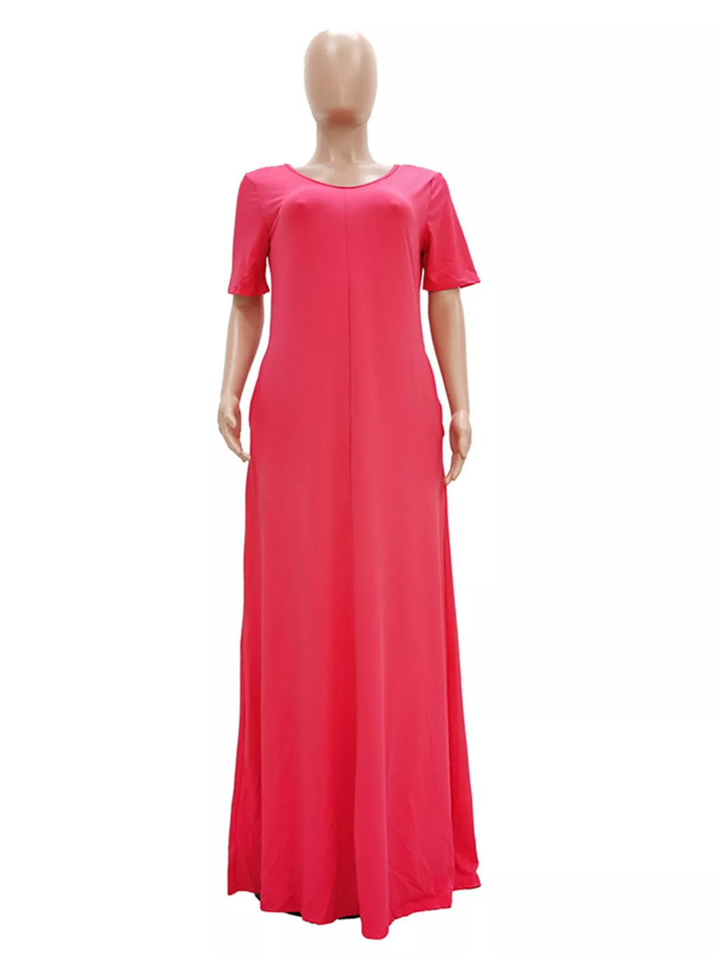 Full Size Solid Color Short Sleeve Maxi Dress Plus Size