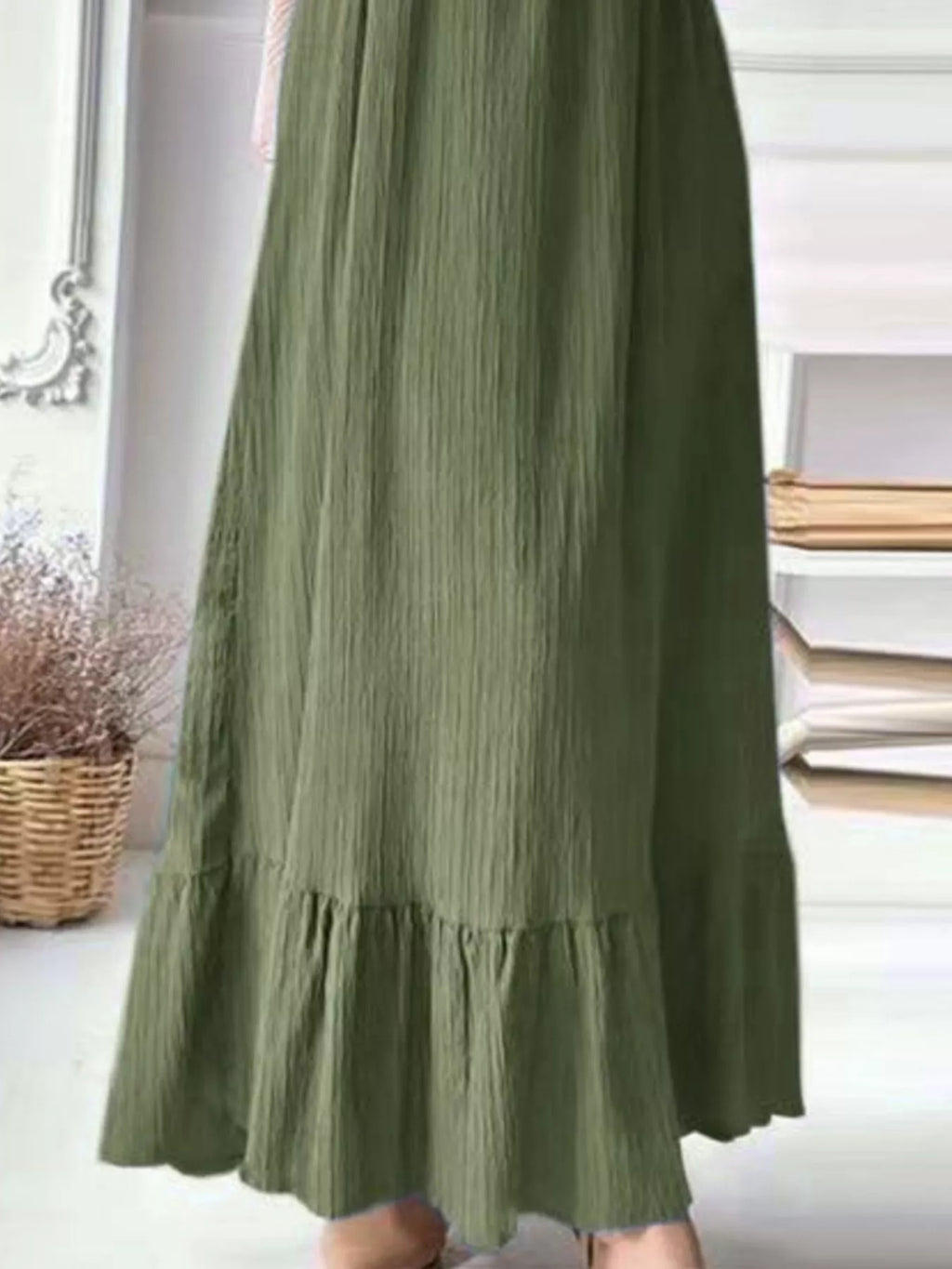 Full Size Textured Balloon Sleeve Maxi Dress Plus Size