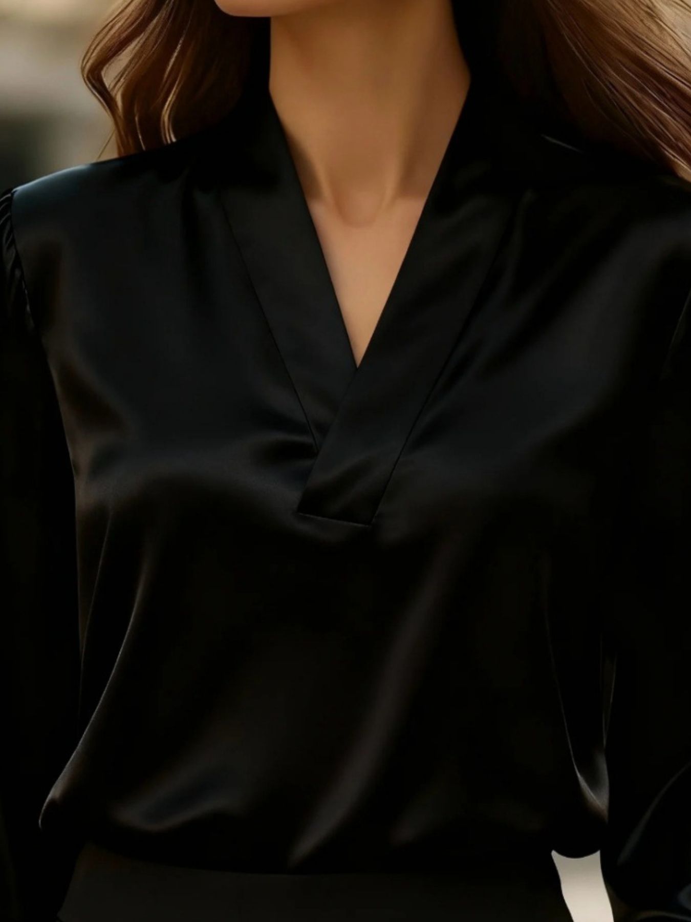 Satin V-Neck Long Sleeve Blouse