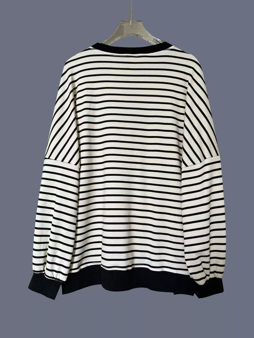 Striped Button Detail Casual Sweatshirt