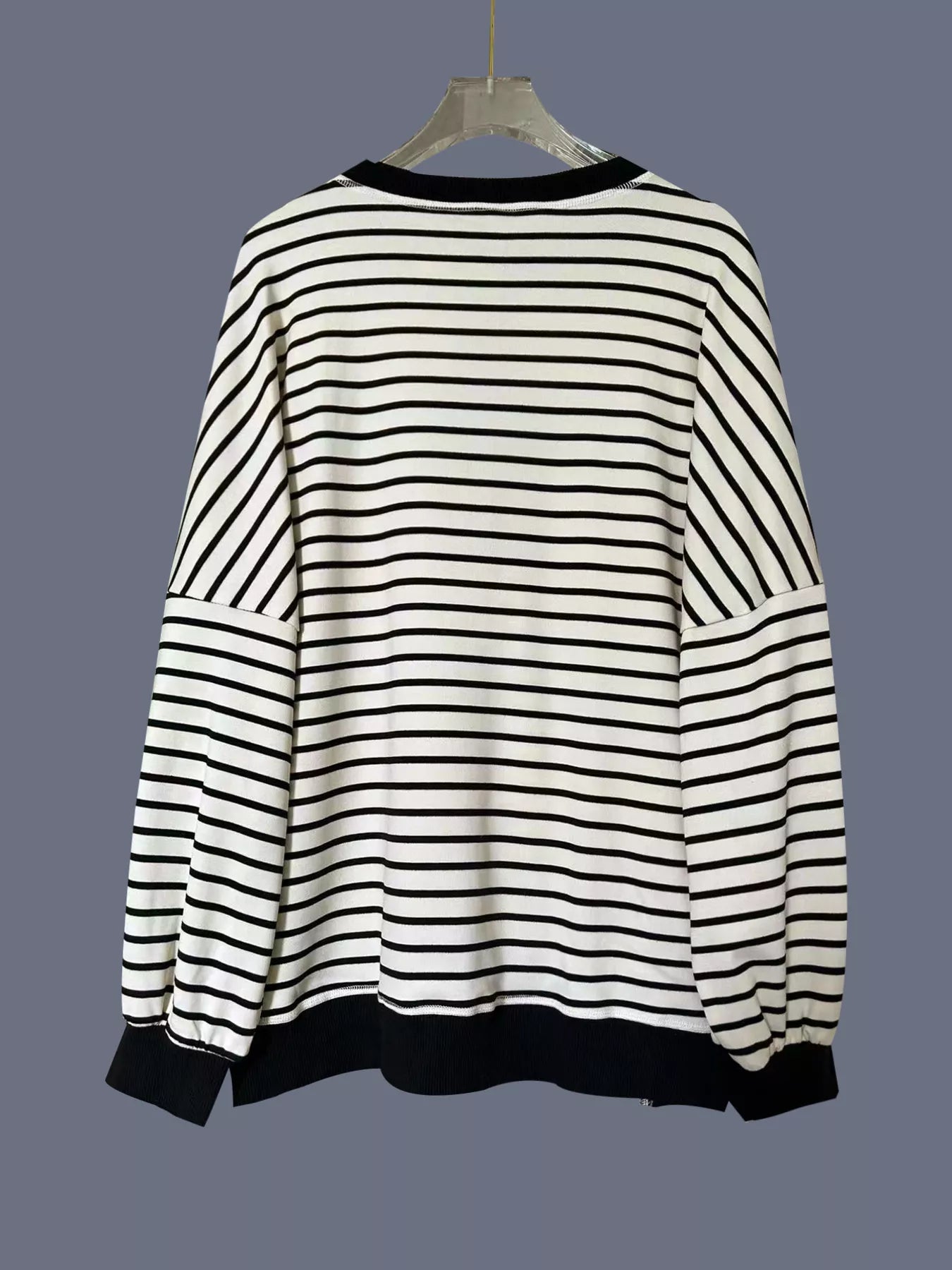Striped Button Detail Casual Sweatshirt