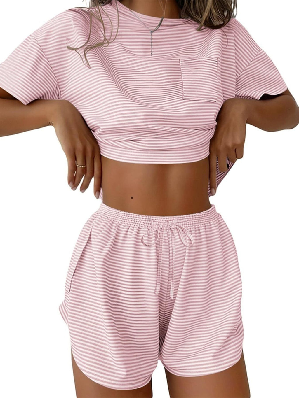 Printed Round Neck Tee and Shorts Set
