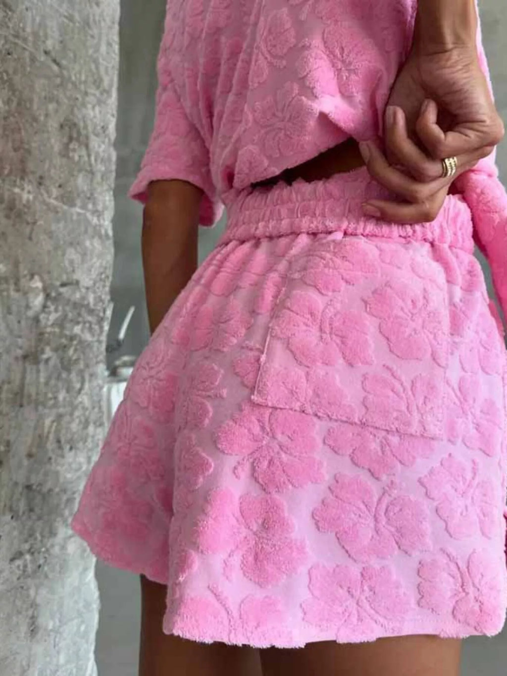 Floral Textured Button Up Shirt and Shorts Set