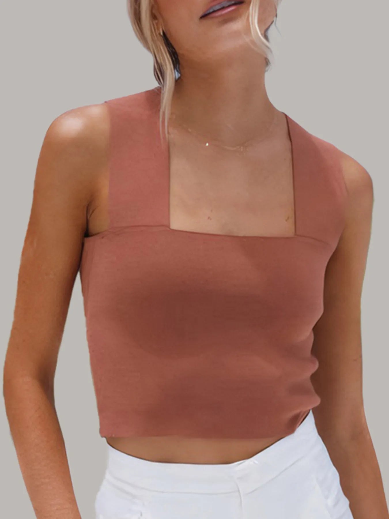 Square Neck Ribbed Crop Tank Top