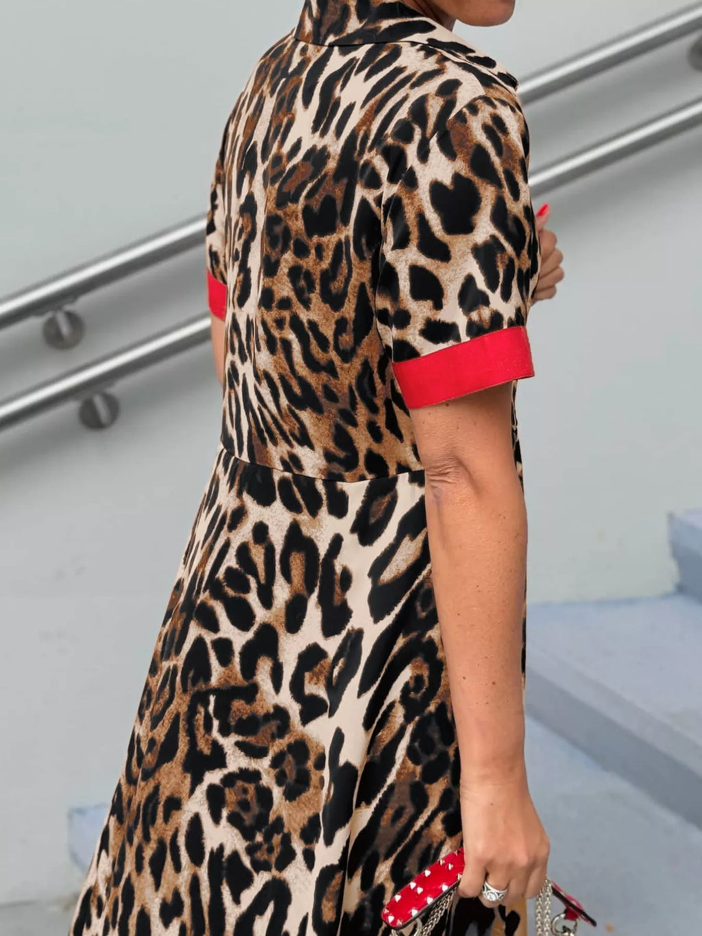 Leopard Print Button-Down Dress with Contrast Trim