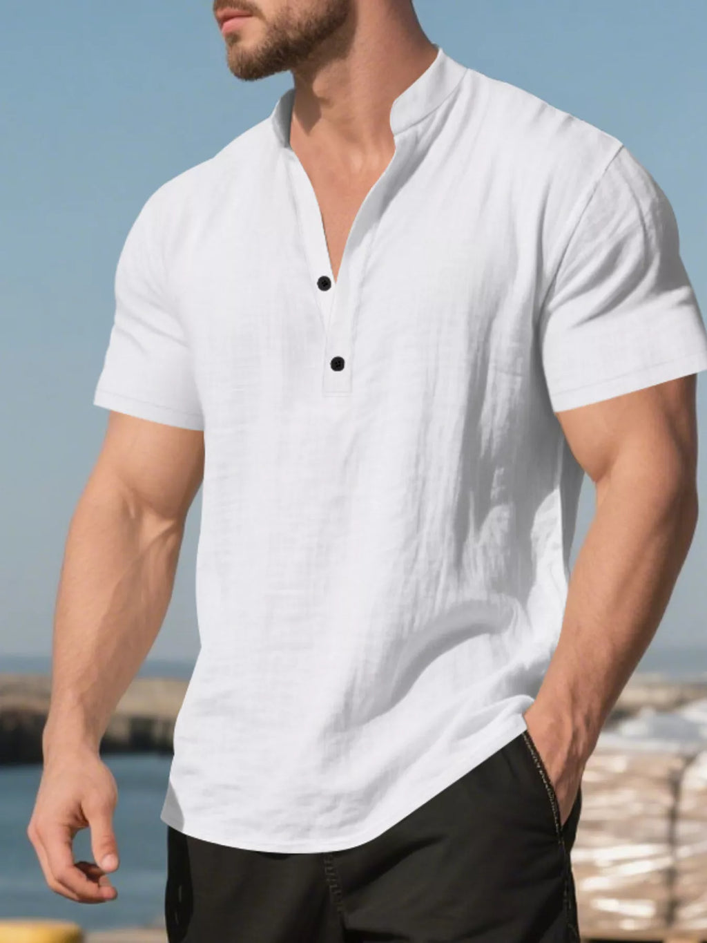 Men's Full Size Casual Linen Blend Short Sleeve Shirt Plus Size