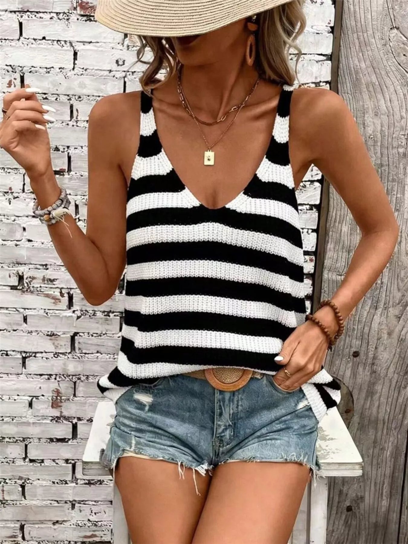 Striped V-Neck Tank