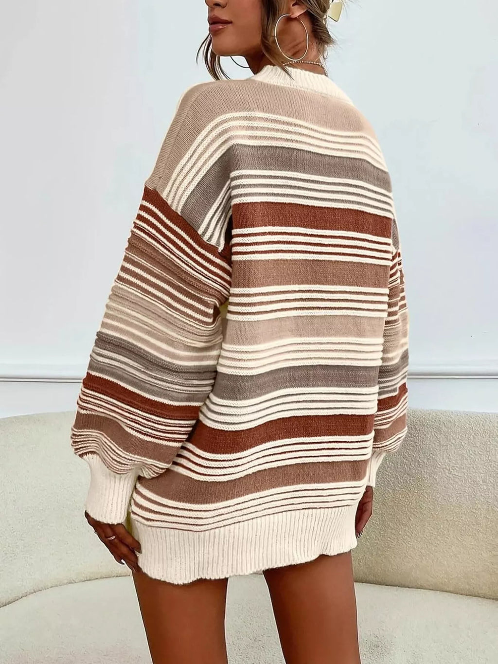 Rainbow Striped Drop Shoulder Oversized Sweater