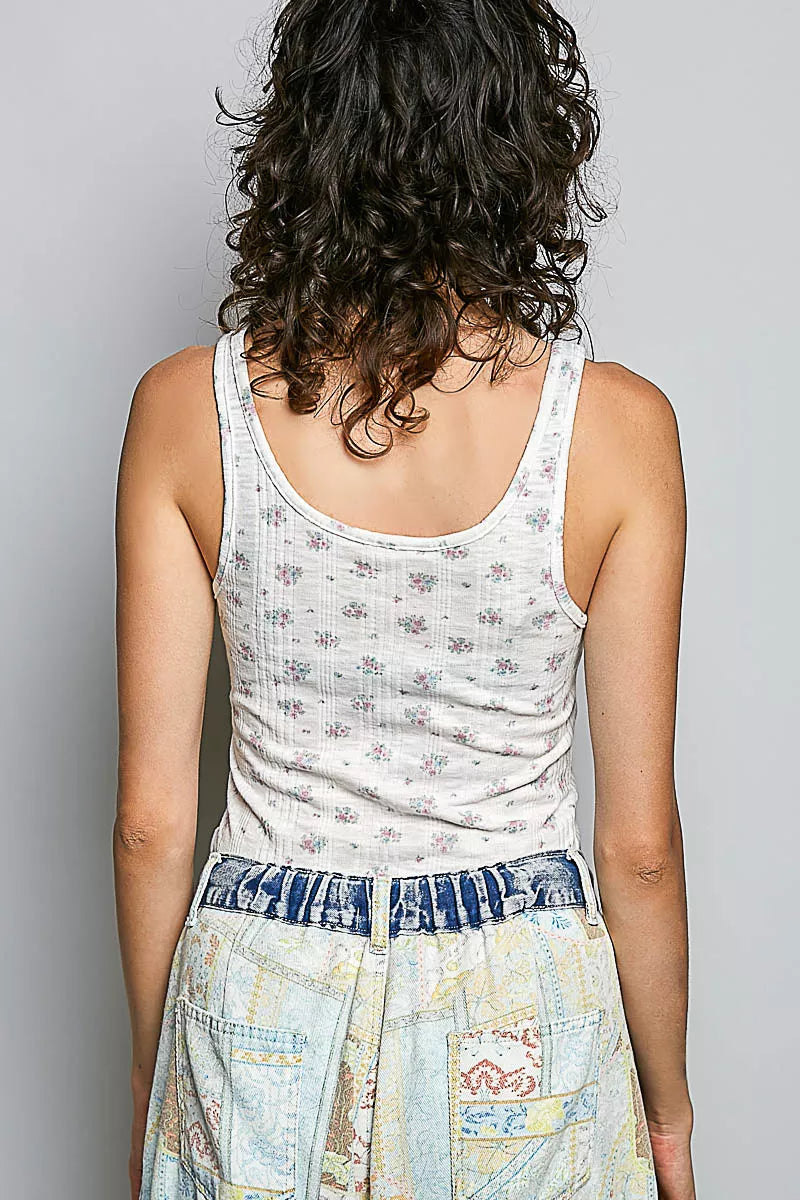 POL All Over Floral Ribbed Tank
