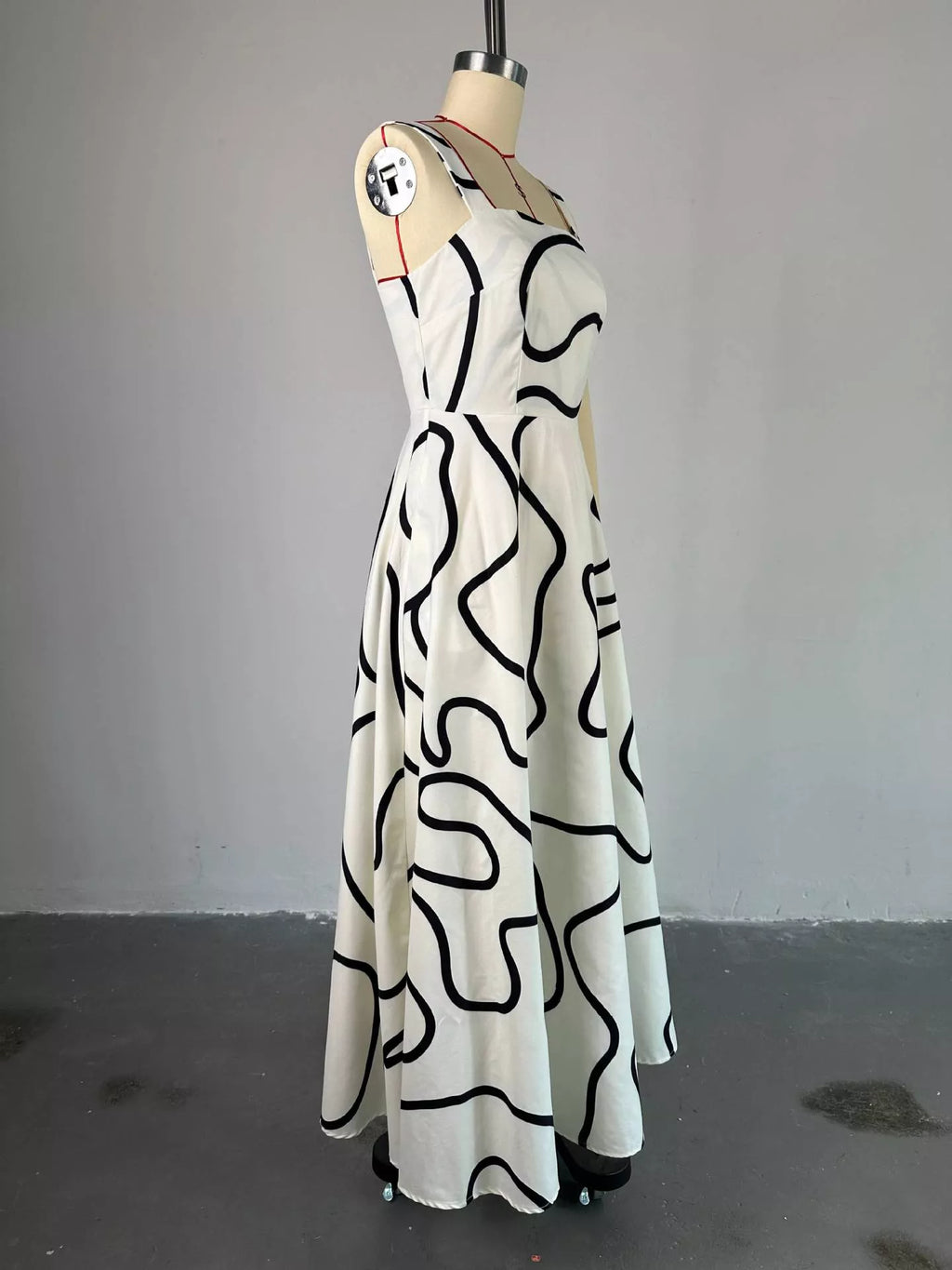 Abstract Print Square Neck Midi Dress