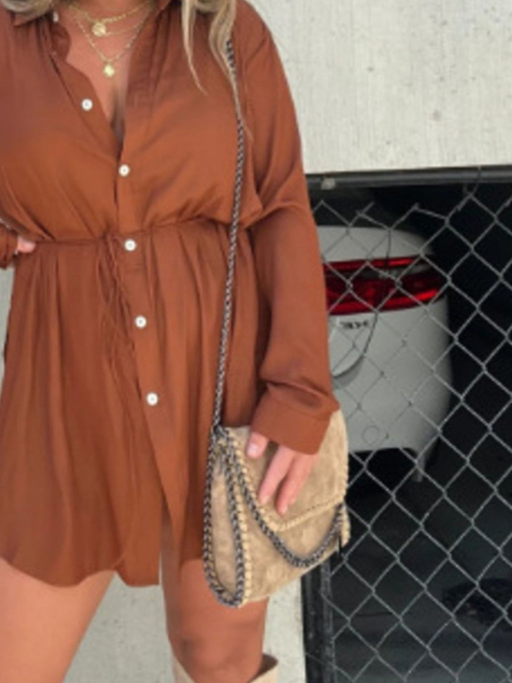 Full Size Button-Down Mini Shirt Dress Plus Size