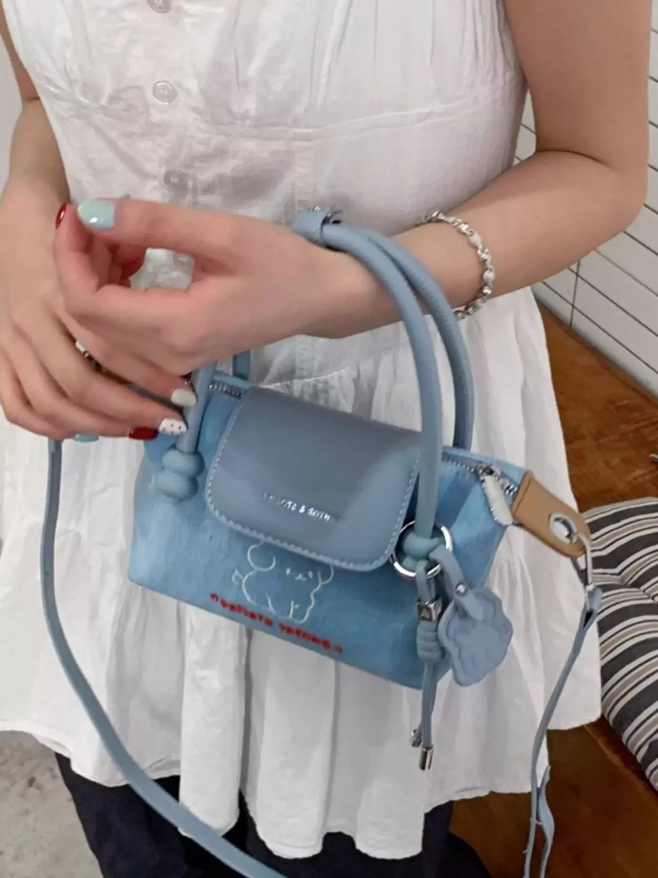 Puppy Embroidered Denim Handbag