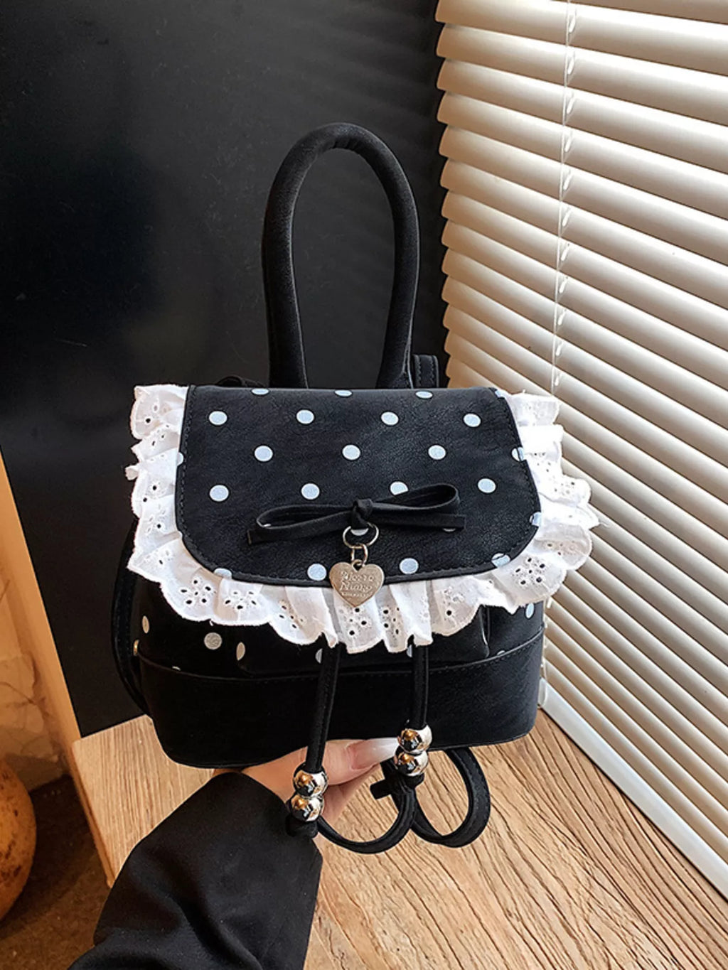 Polka Dot Lace Trim Backpack Bag