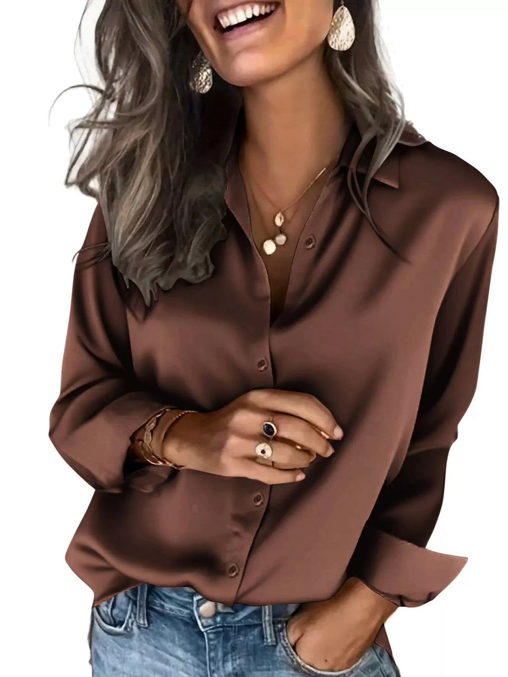 Satin Button-Down Shirt