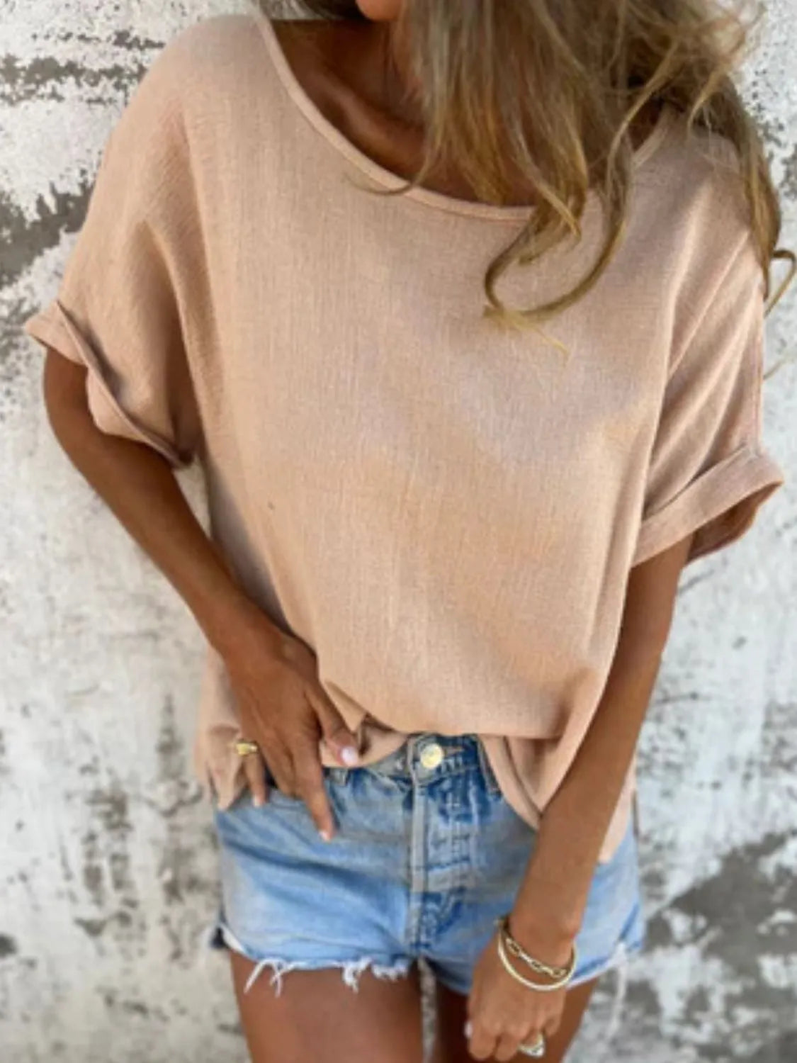 Full Size Round Neck Short Sleeve T-Shirt Plus Size