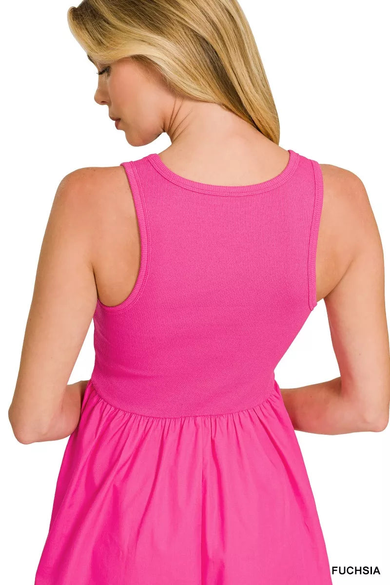 Zenana Combined Knit & Woven Midi Dress