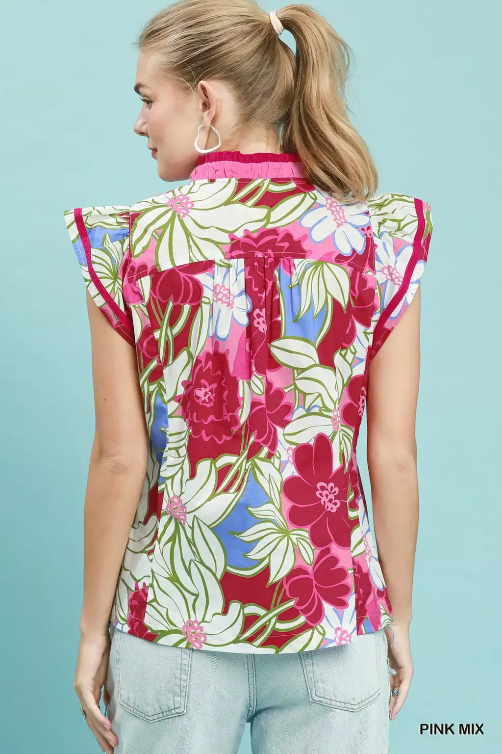Umgee Bold Floral Flutter Sleeve Top