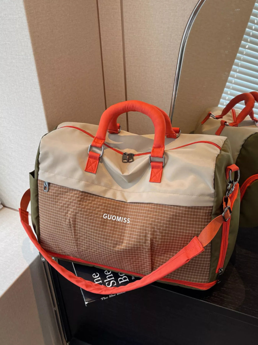 Plaid Travel Bag with Detachable Strap