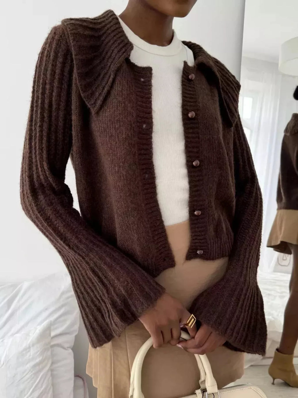 Button Up Flare Sleeve Cardigan