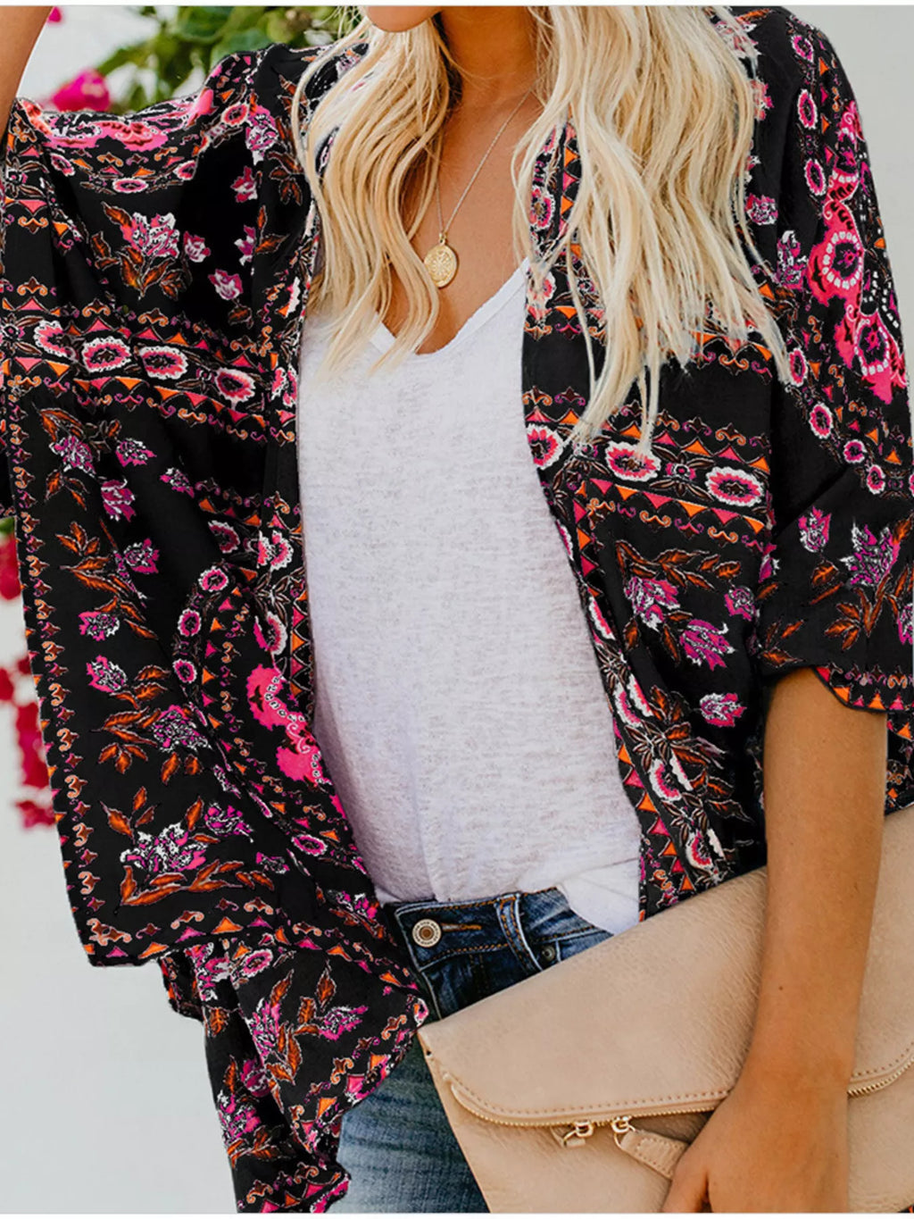 Floral Print Kimono Sleeve Cover Up