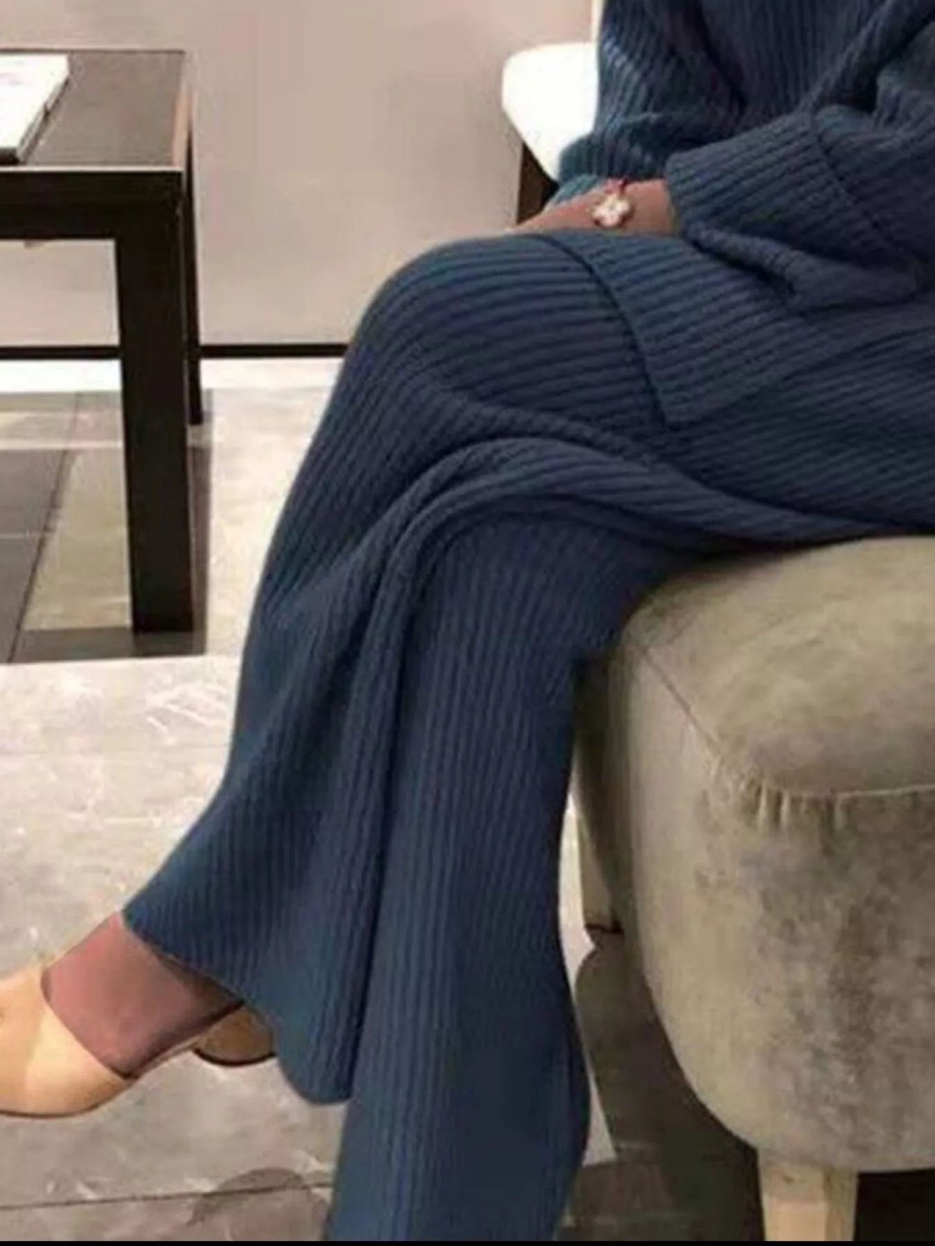 Full Size Ribbed Knit Relaxed Fit Top and Pants Sweater Set Plus Size