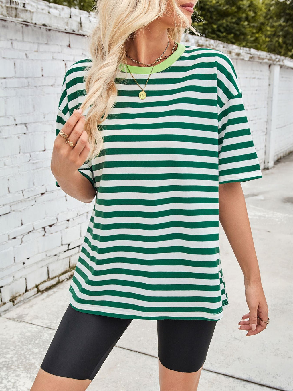 Striped Round Neck Half Sleeve T-Shirt