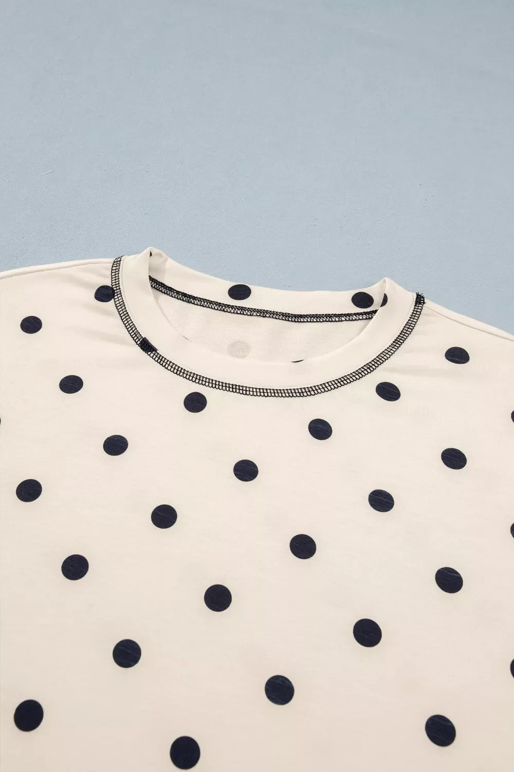 Exposed Seam Detail Polka Dot Loose Tee Drawstring Shorts Set