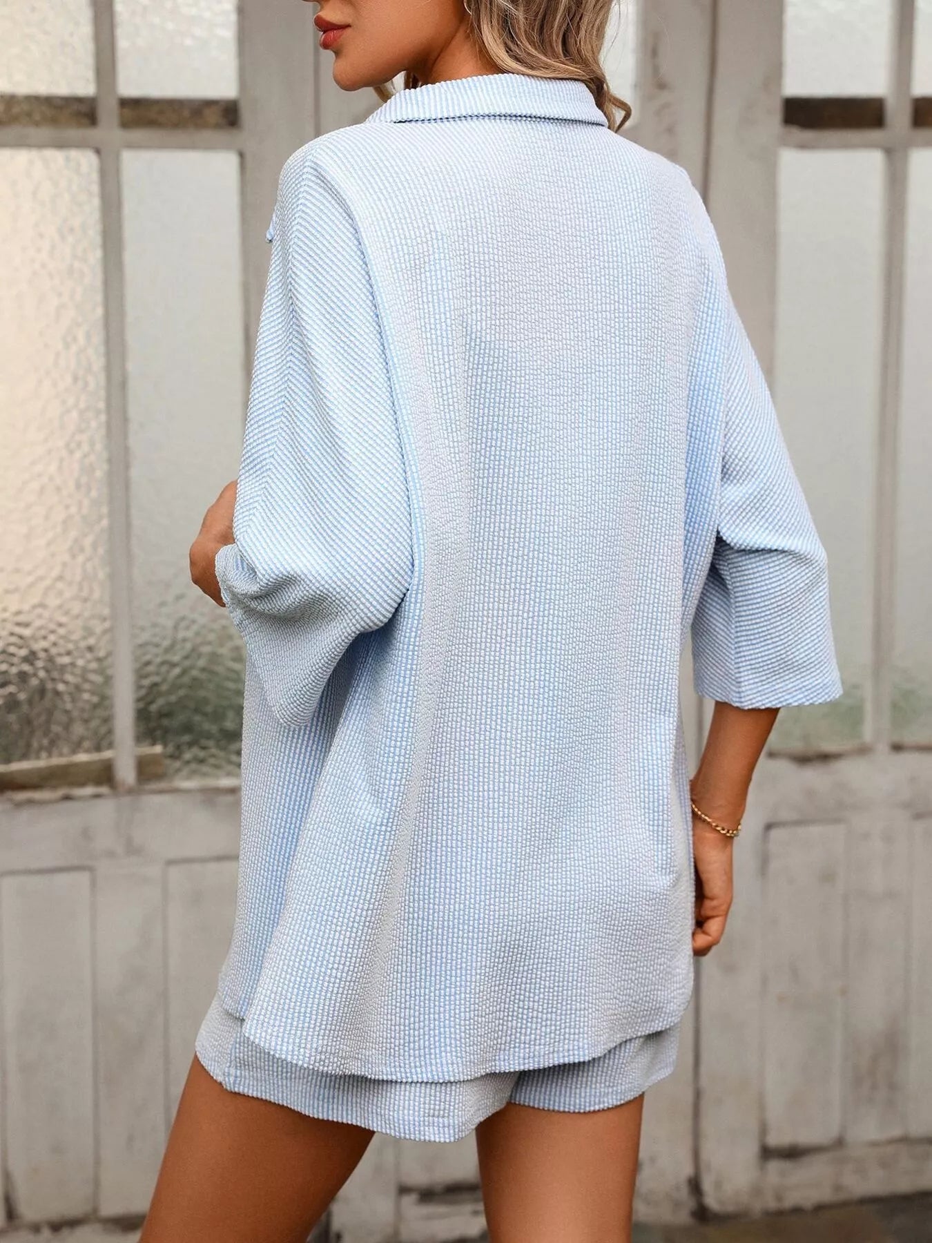 Textured Shirt and Shorts Set