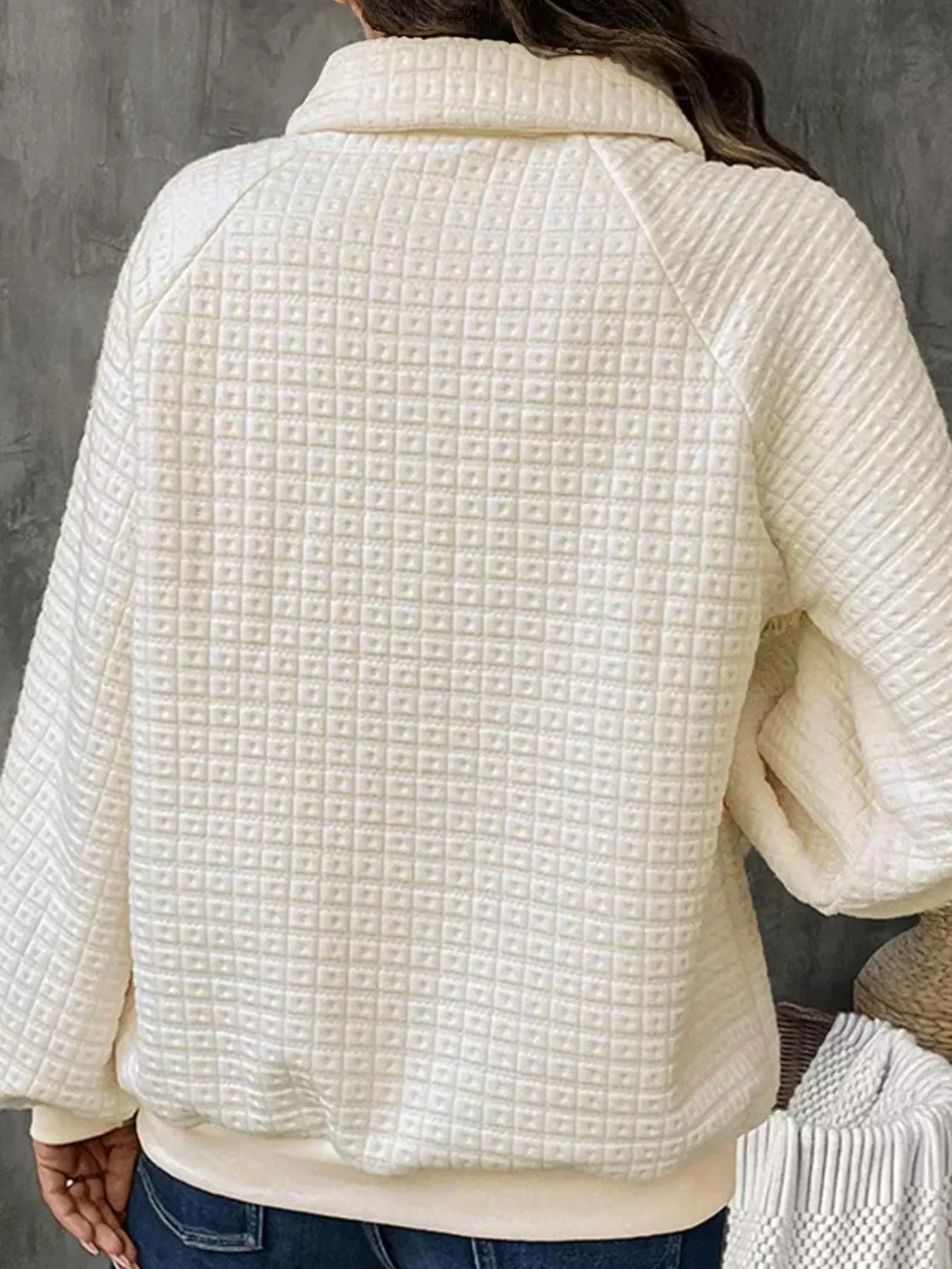 Textured Half Button Collared Sweatshirt