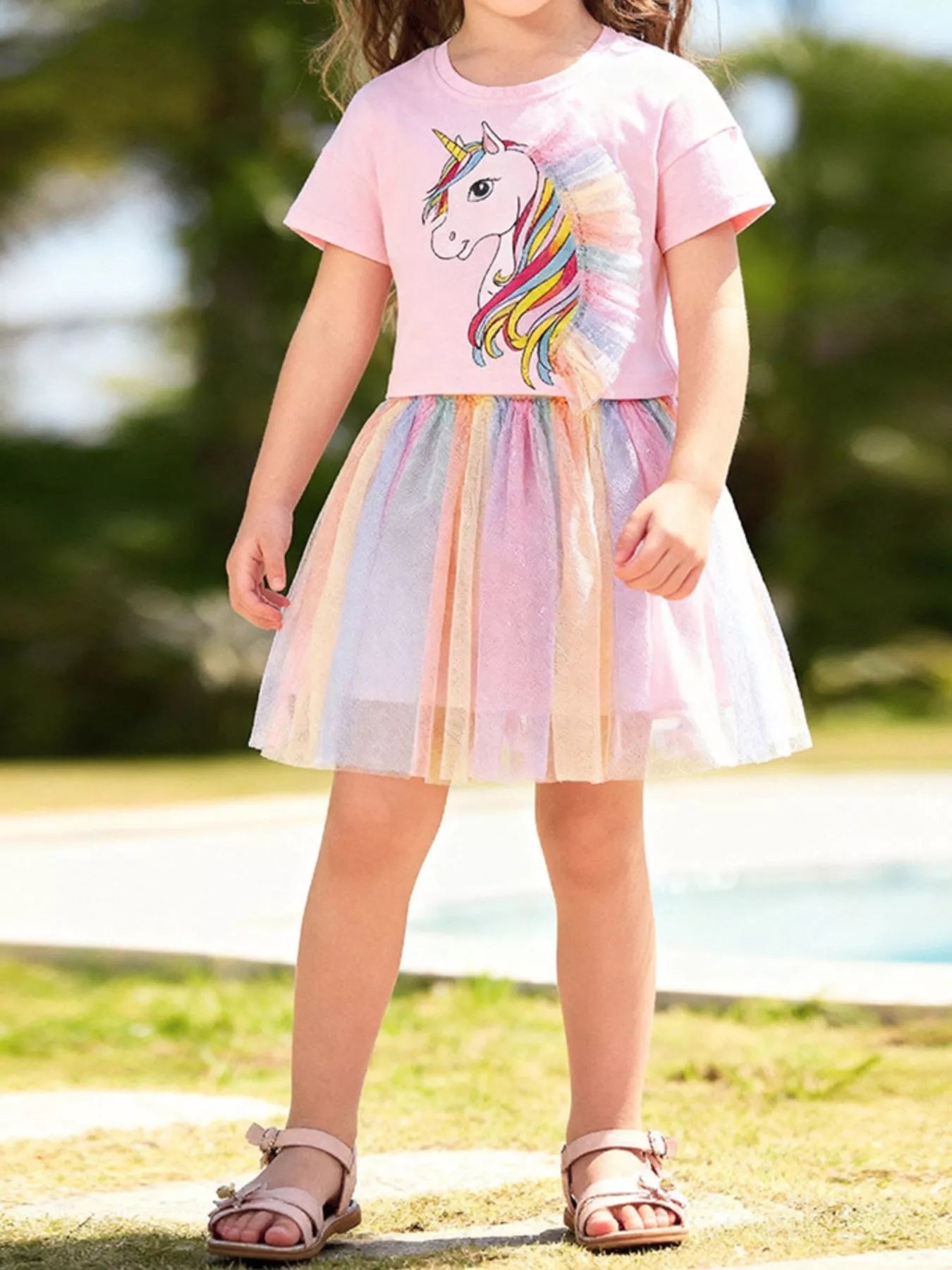 Children's Unicorn Rainbow Tulle Dress Set