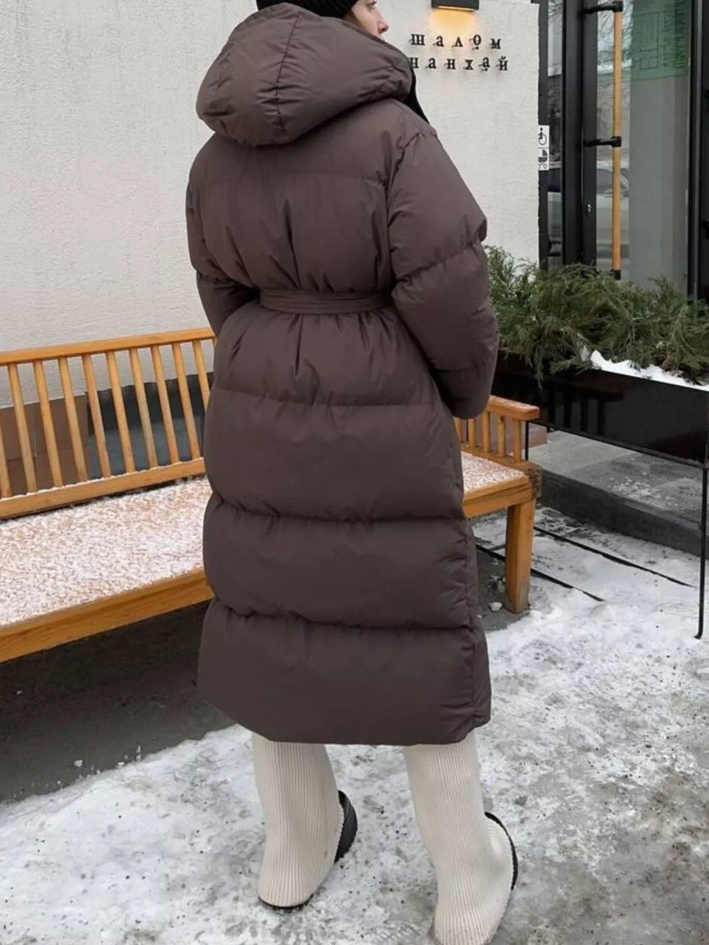 Longline Padded Winter Coat with Belted
